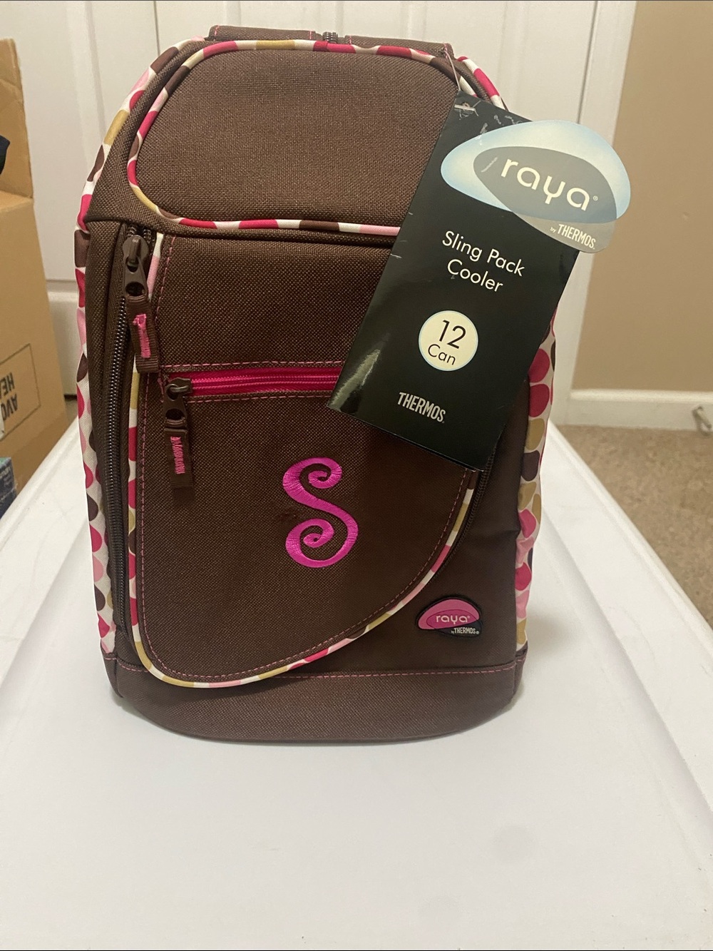 Thermos Raya Brown with Pink Accent Sling Pack Cooler - Picture 1 of 5